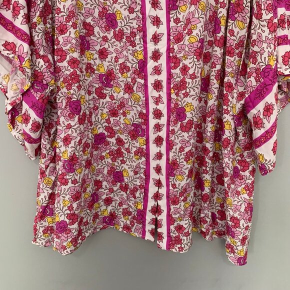 NEW Suzanne Betro pink floral v-neck mixed print lightweight pullover shirt top - Picture 5 of 10
